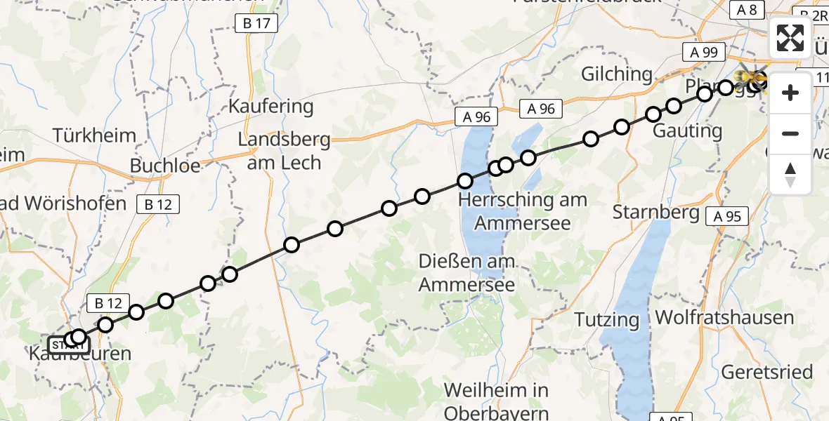 Flugroute Rettungshubschrauber Ostallgäu-Kaufbeuren Hospital - DRF Air Rescue München Hubschrauberlandeplatz, 05 September 2026, 12:51
