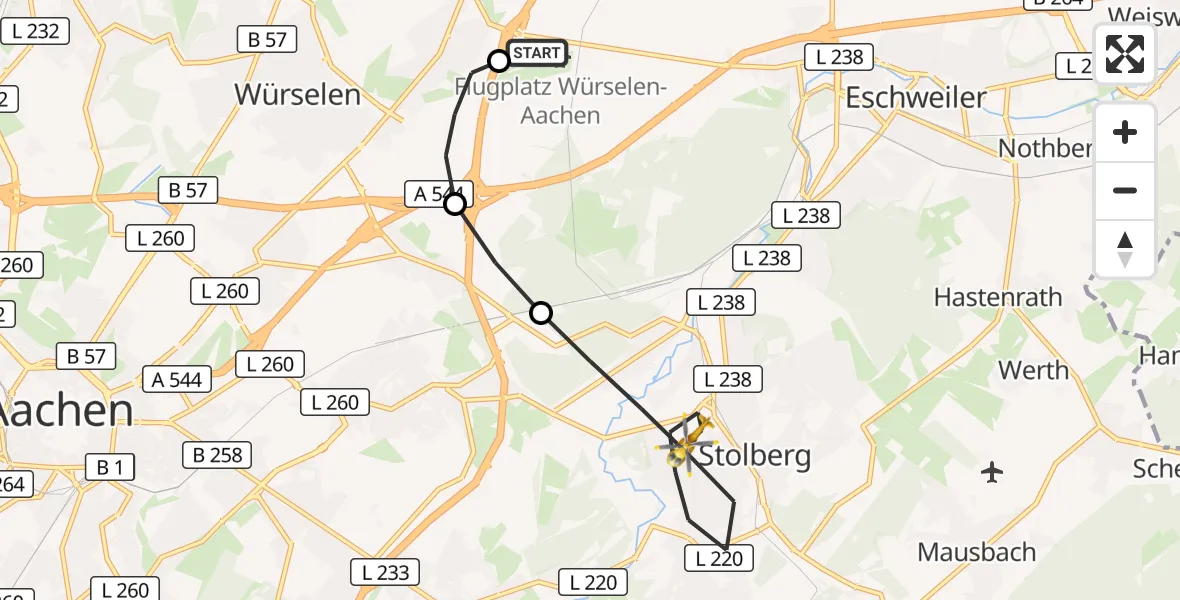 Flugroute Rettungshubschrauber Aachen-Merzbrück Flughafen - Stolberg (Rhld.), 05 September 2026, 12:52