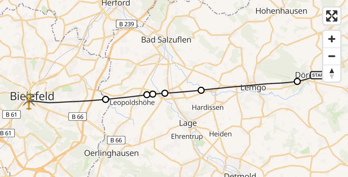 Flugroute Rettungshubschrauber Dörentrup - Bielefeld, 05 September 2026, 12:54