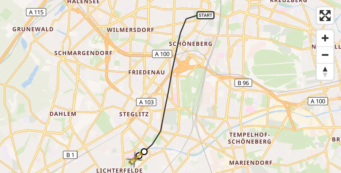 Flugroute Rettungshubschrauber Berlin - Charité Clinic Benjamin Franklin Campus, 05 September 2026, 12:56