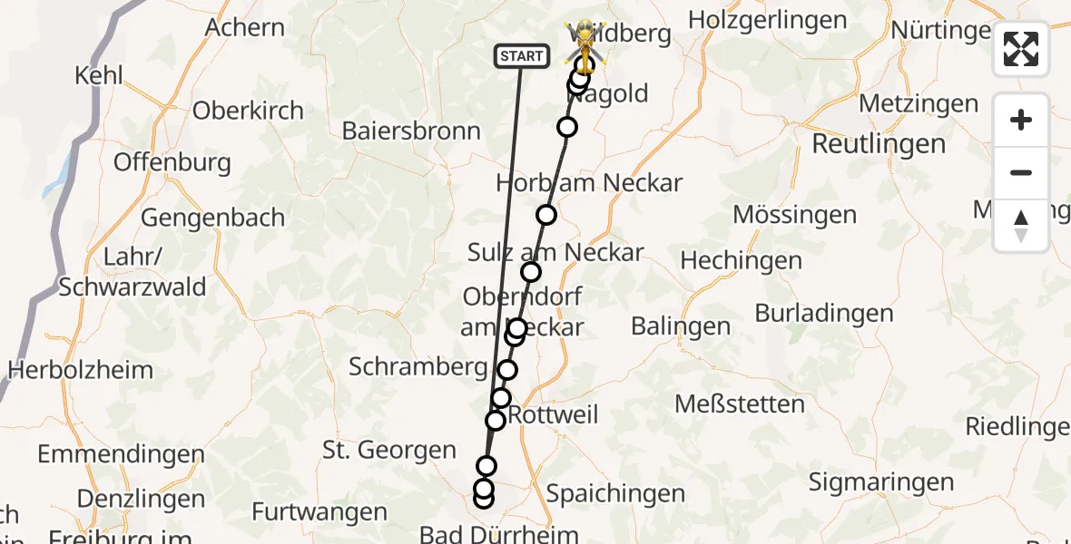 Flugroute Ambulanzhubschrauber Altensteig - Ebhausen, 05 September 2026, 12:56