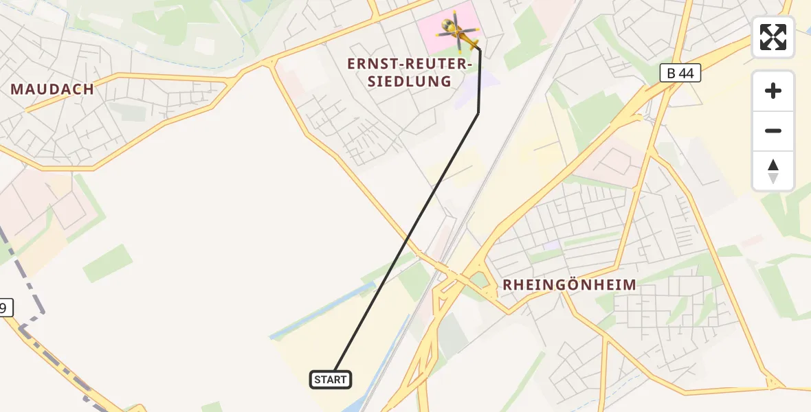 Flugroute Rettungshubschrauber Ludwigshafen am Rhein - Ludwigshafen am Rhein, 05 September 2026, 13:01