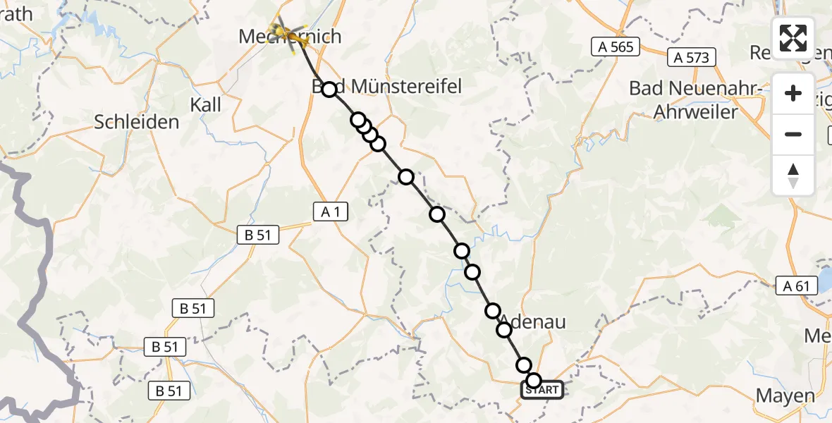 Flugroute Rettungshubschrauber Nürburgring Hubschrauberlandeplatz - Mechernich, 05 September 2026, 13:02