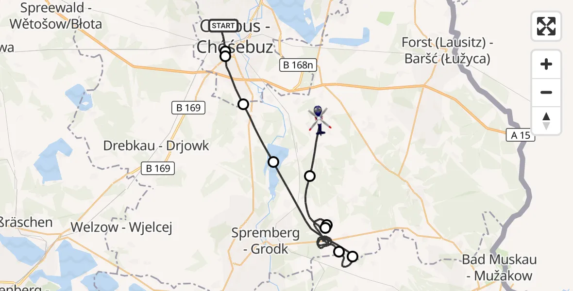 Flugroute Polizeihubschrauber Cottbus - Neuhausen/Spree, 05 September 2026, 13:05