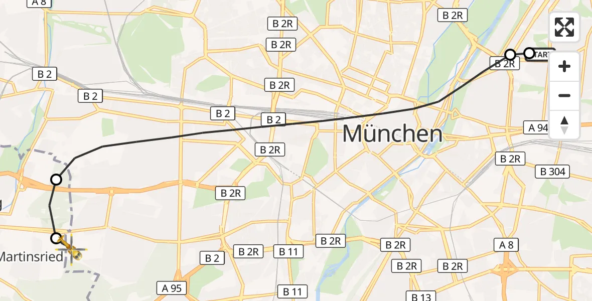Flugroute Rettungshubschrauber München Bogenhausen Hospital - DRF Air Rescue München Hubschrauberlandeplatz, 05 September 2026, 13:05