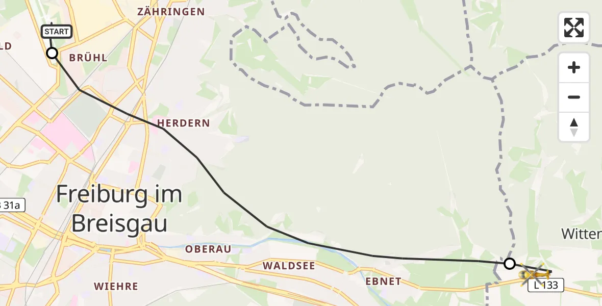 Flugroute Ambulanzhubschrauber Freiburg im Breisgau Flugplatz - Stegen, 05 September 2026, 13:08