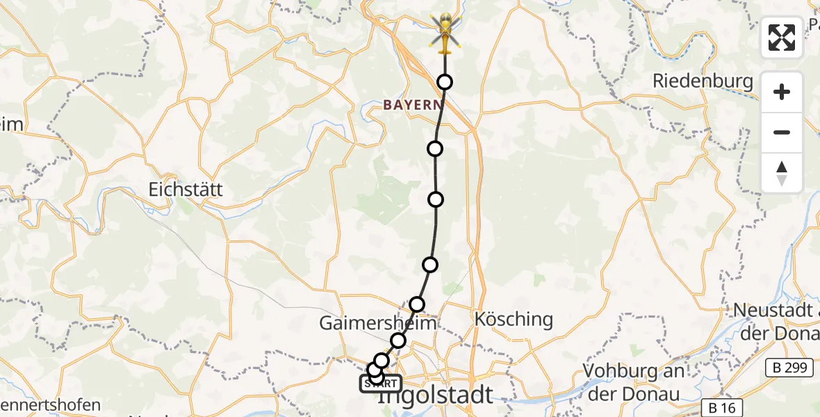 Flugroute Rettungshubschrauber Ingolstadt Hospital - Kinding, 05 September 2026, 13:21