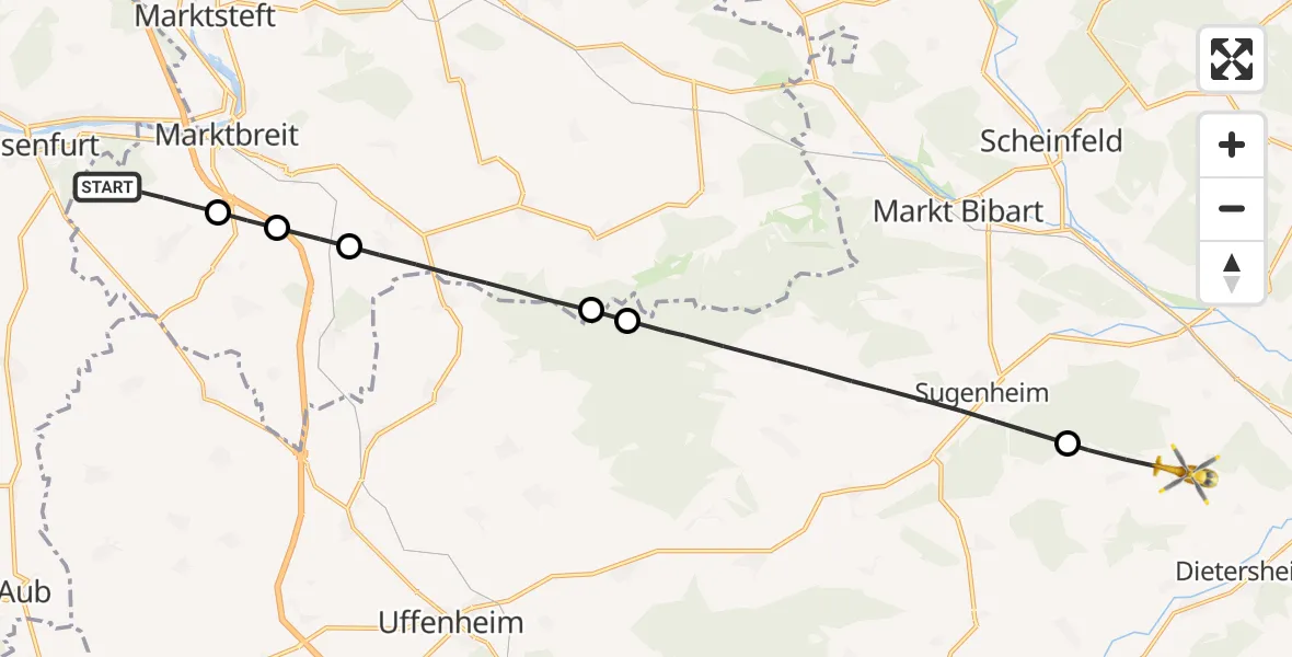 Flugroute Rettungshubschrauber Marktbreit - Neustadt a.d.Aisch, 05 September 2026, 13:24