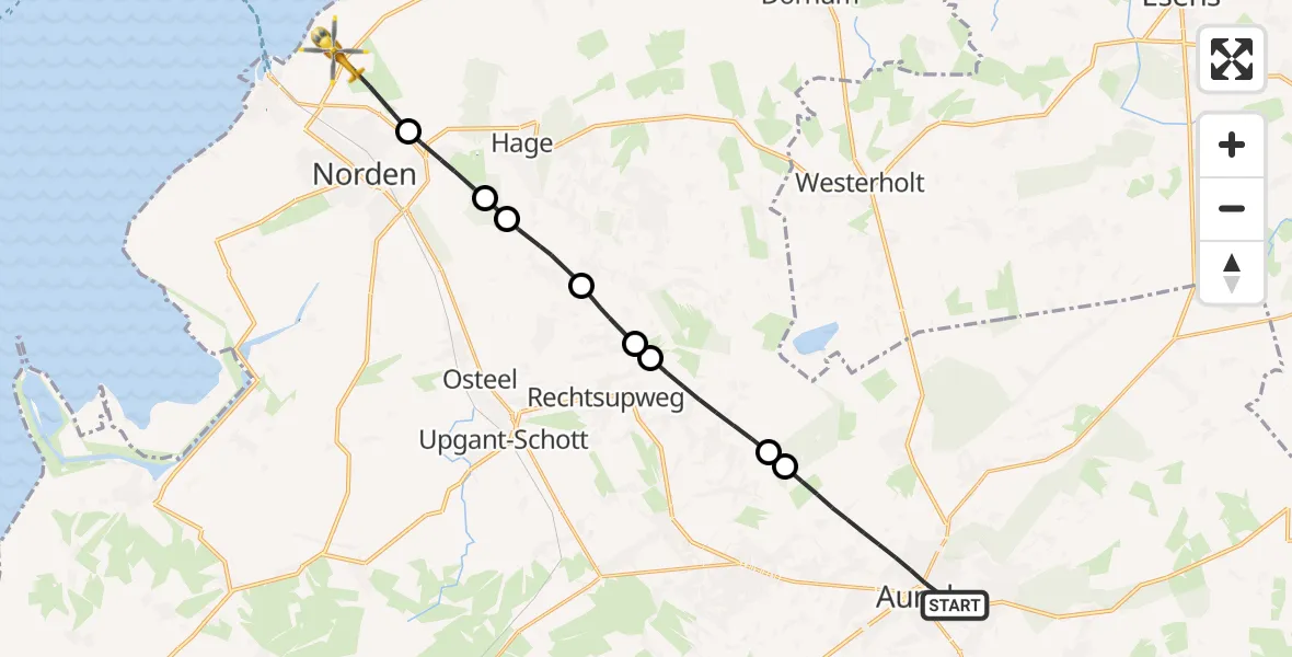 Flugroute Ambulanzhubschrauber Aurich - Norden-Norddeich Flughafen, 05 September 2026, 13:25