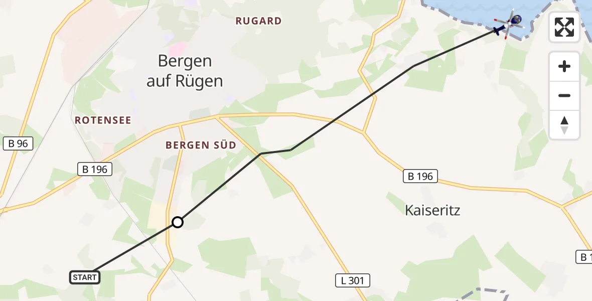Flugroute Polizeihubschrauber Sehlen - Bergen auf Rügen, 05 September 2026, 13:25