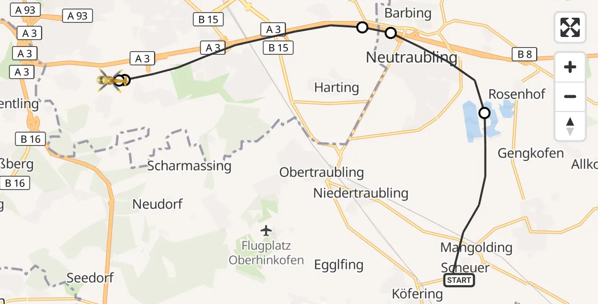 Flugroute Rettungshubschrauber Mintraching - DRF Air Rescue Station Regensburg / Regensburg University Hospital, 05 September 2026, 13:30