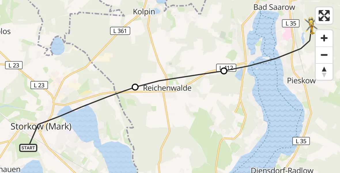 Flugroute Rettungshubschrauber Storkow (Mark) - Bad Saarow, 05 September 2026, 13:34