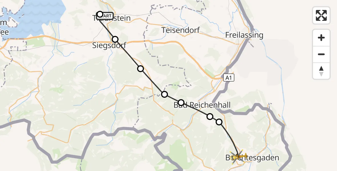 Flugroute Rettungshubschrauber Traunstein Hospital - Bischofswiesen, 05 September 2026, 13:38