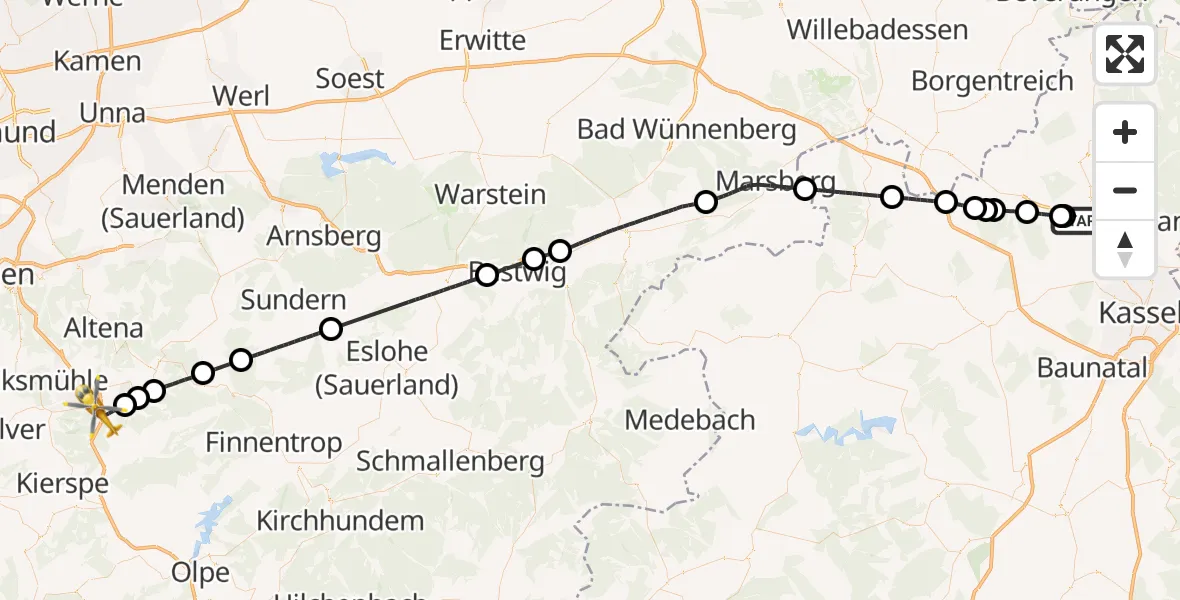 Flugroute Rettungshubschrauber Kassel Flughafen - Lüdenscheid, 05 September 2026, 13:41