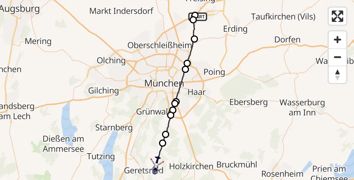Flugroute Polizeihubschrauber Hallbergmoos - Egling, 05 September 2026, 13:42