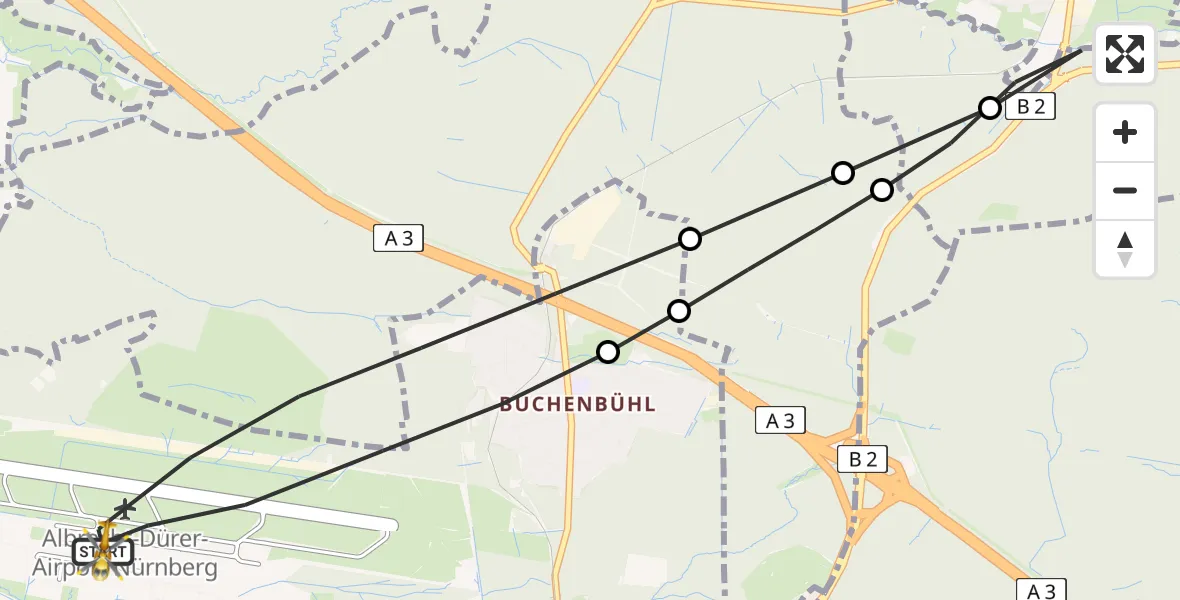 Flugroute Ambulanzhubschrauber Flughafen Nuremberg - Flughafen Nuremberg, 05 September 2026, 13:43