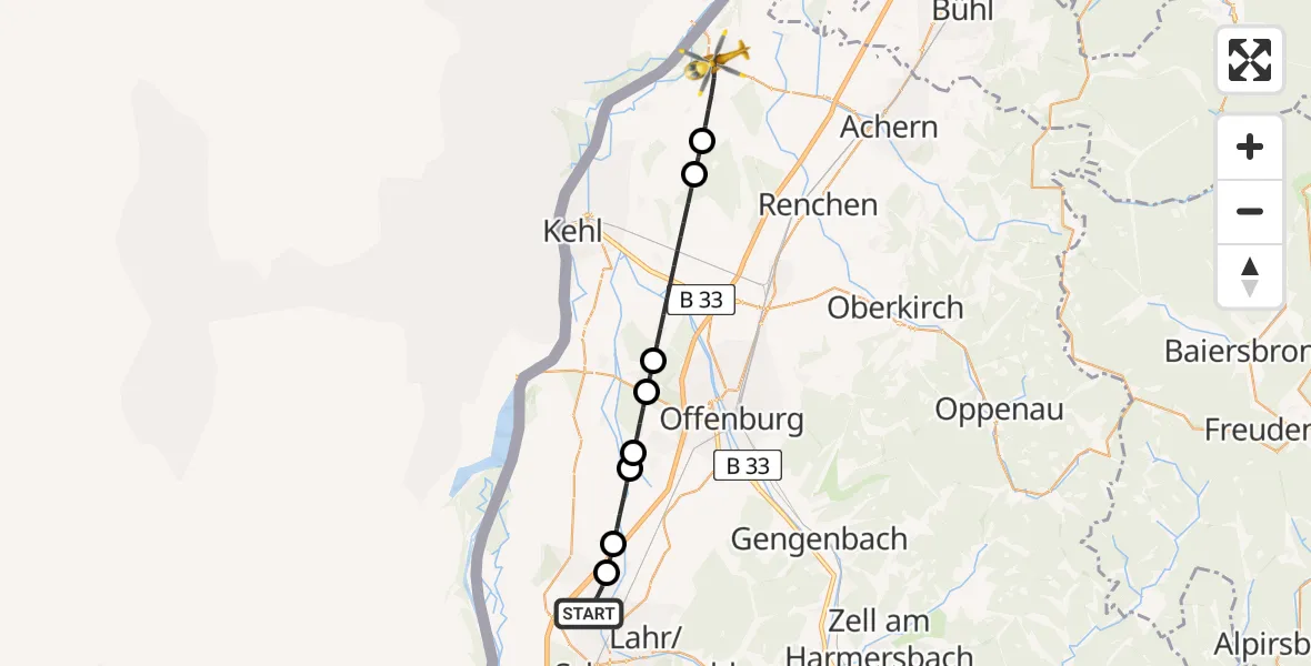 Flugroute Rettungshubschrauber Lahr Flughafen - Rheinau, 05 September 2026, 13:55