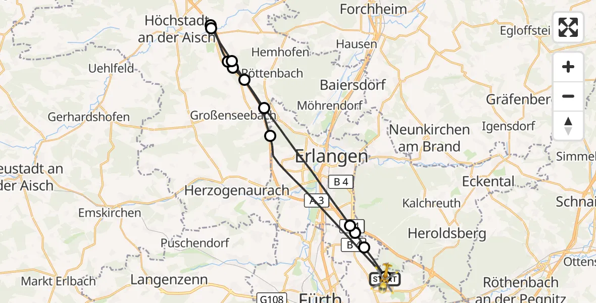 Flugroute Ambulanzhubschrauber Flughafen Nuremberg - Flughafen Nuremberg, 05 September 2026, 13:56