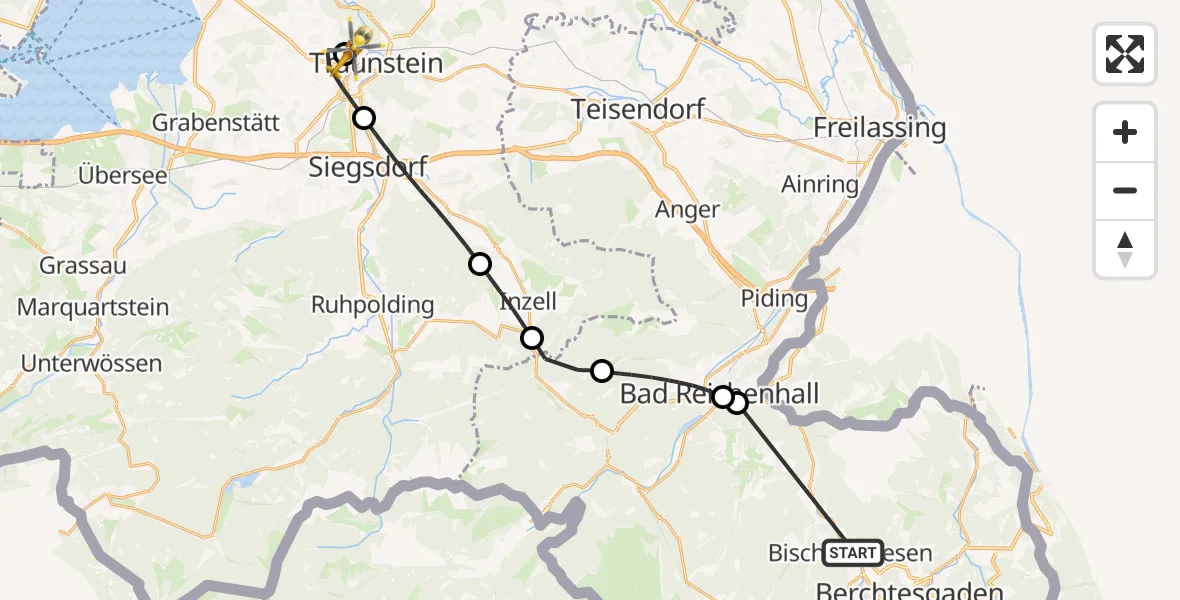 Flugroute Rettungshubschrauber Bischofswiesen - Traunstein Hospital, 05 September 2026, 14:10