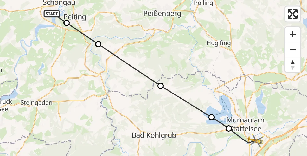 Flugroute Rettungshubschrauber Schongau - Murnau a.Staffelsee, 05 September 2026, 14:20