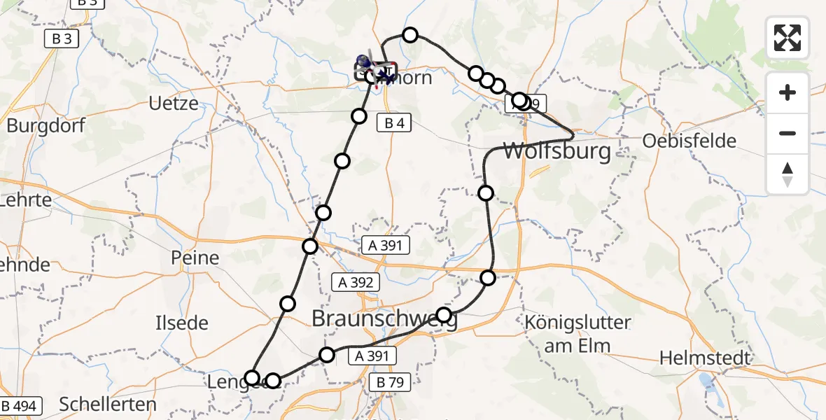 Flugroute Polizeihubschrauber Gifhorn Bundespolizei Hubschrauberlandeplatz - Gifhorn Bundespolizei Hubschrauberlandeplatz, 05 September 2026, 14:21