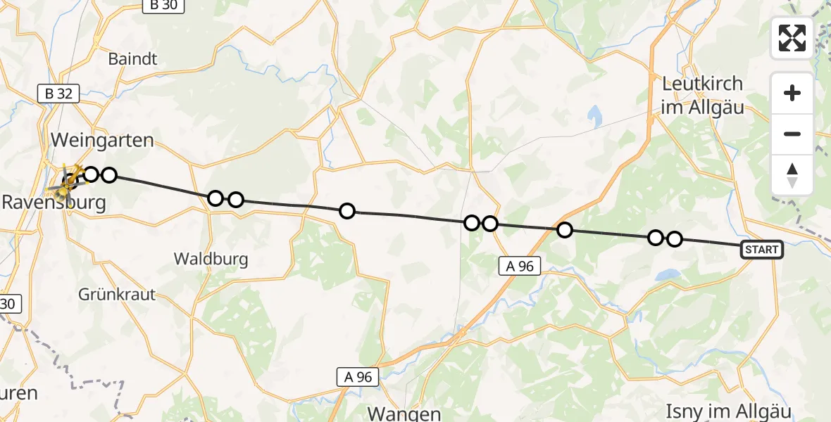Flugroute Rettungshubschrauber Leutkirch im Allgäu - Sankt Elisabeth Hospital, 05 September 2026, 14:23