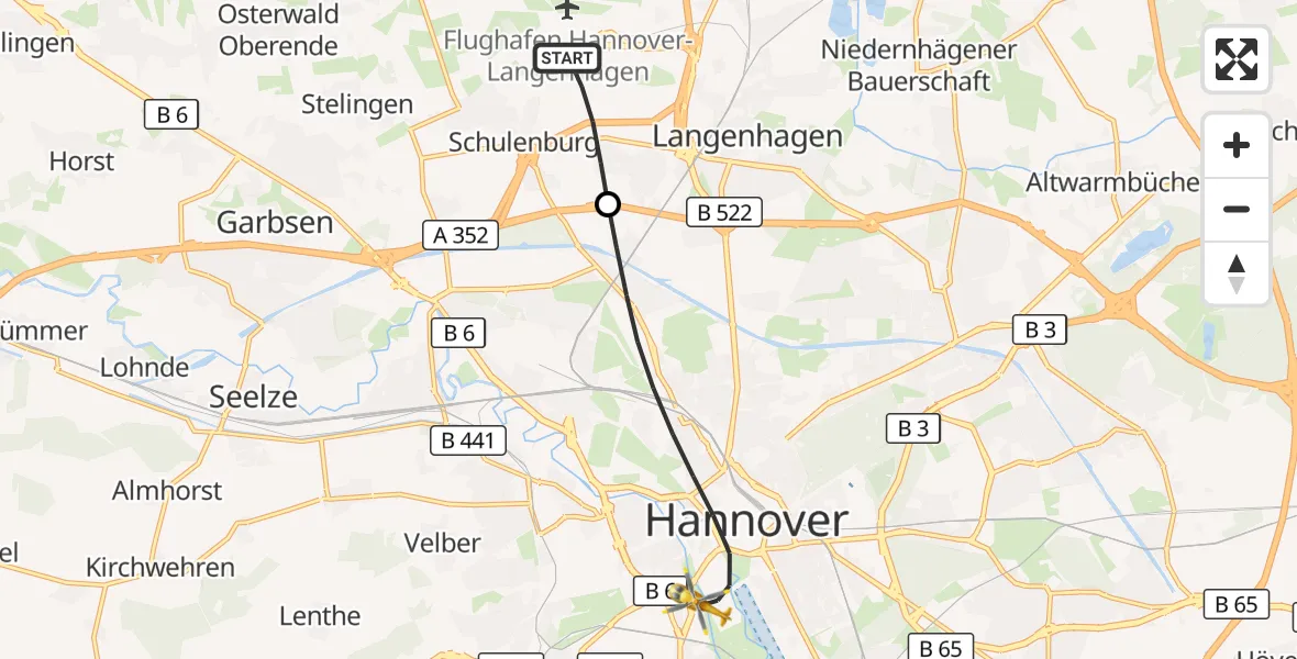 Flugroute Rettungshubschrauber Flughafen Hannover - Hannover, 05 September 2026, 14:38