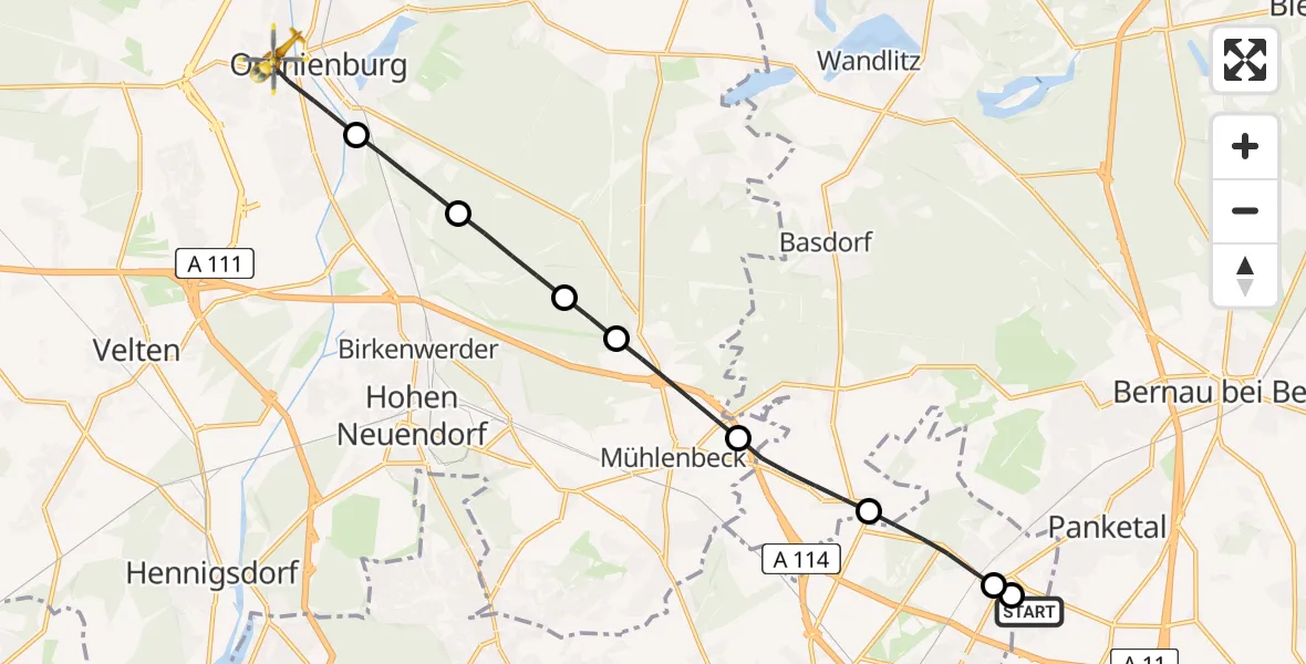 Flugroute Rettungshubschrauber Helios Clinic Berlin-Buch - Oranienburg, 05 September 2026, 14:41