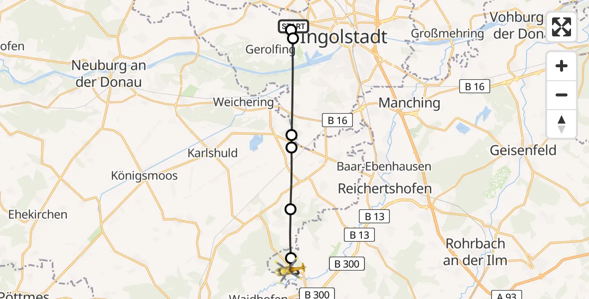 Flugroute Rettungshubschrauber Ingolstadt Hospital - Hohenwart, 05 September 2026, 14:43