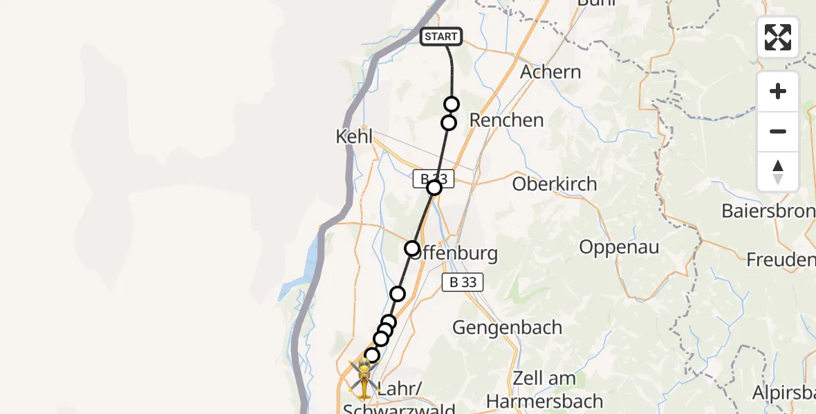Flugroute Rettungshubschrauber Rheinau - Lahr Flughafen, 05 September 2026, 14:45
