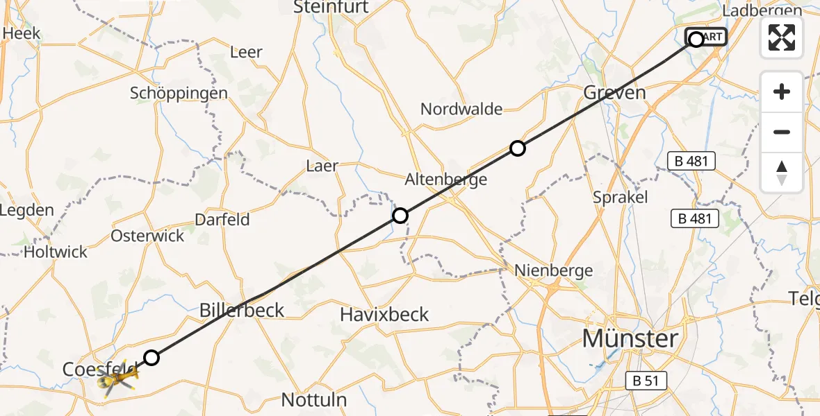 Flugroute Ambulanzhubschrauber Christoph  Westfalen-ADAC - Coesfeld, 05 September 2026, 14:54