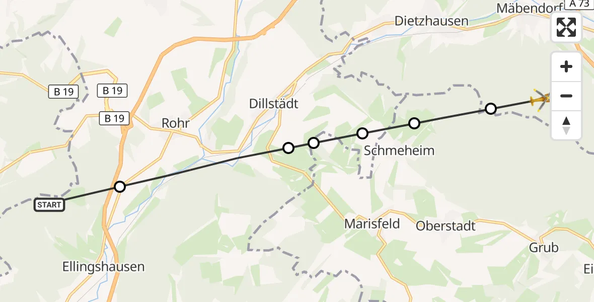 Flugroute Rettungshubschrauber Ellingshausen - Suhl, 05 September 2026, 14:58