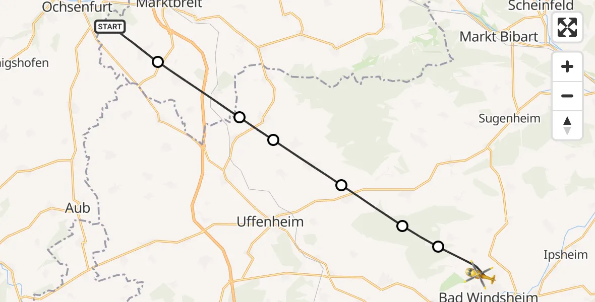 Flugroute Rettungshubschrauber Marktbreit - Bad Windsheim, 05 September 2026, 14:58