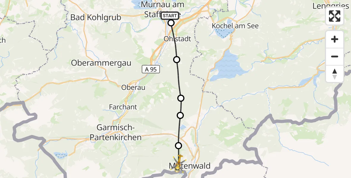 Flugroute Rettungshubschrauber Murnau Accident Hospital - Mittenwald, 05 September 2026, 14:59