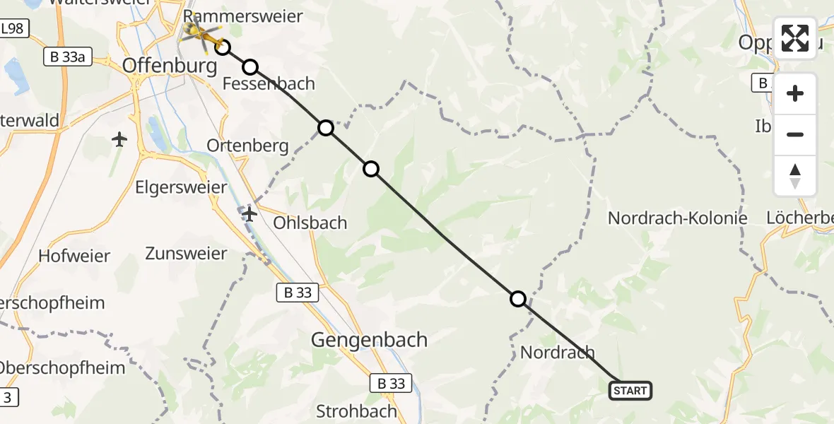 Flugroute Ambulanzhubschrauber Nordrach - Offenburg, 05 September 2026, 15:02