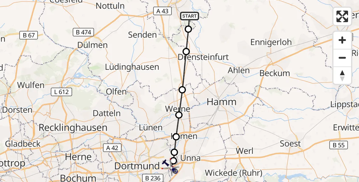 Flugroute Polizeihubschrauber Münster - Dortmund Flughafen, 05 September 2026, 15:03