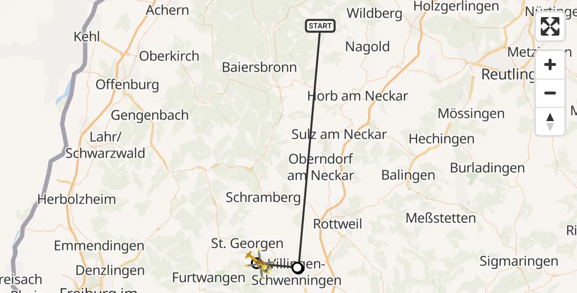 Flugroute Ambulanzhubschrauber Altensteig - Unterkirnach, 05 September 2026, 15:03