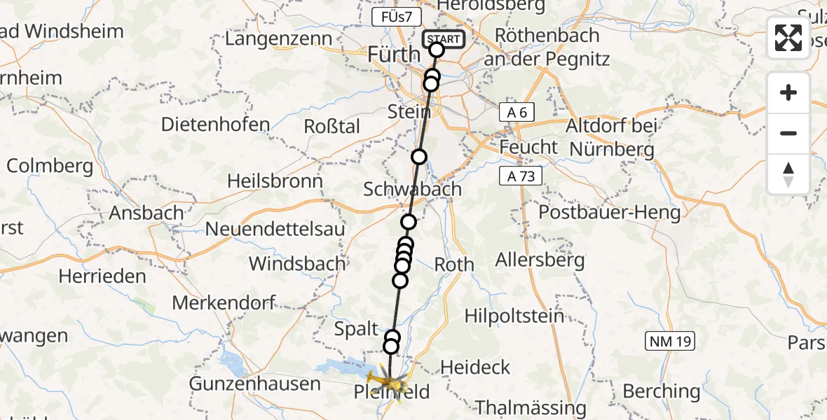 Flugroute Rettungshubschrauber Flughafen Nuremberg - Pleinfeld, 05 September 2026, 15:06