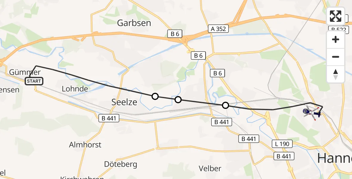 Flugroute Polizeihubschrauber Seelze - Hannover, 05 September 2026, 15:15