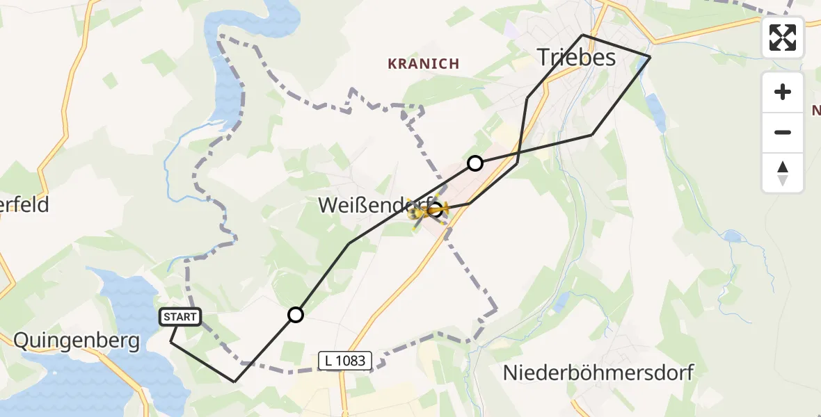 Flugroute Rettungshubschrauber Zeulenroda-Triebes - Weißendorf, 05 September 2026, 15:15