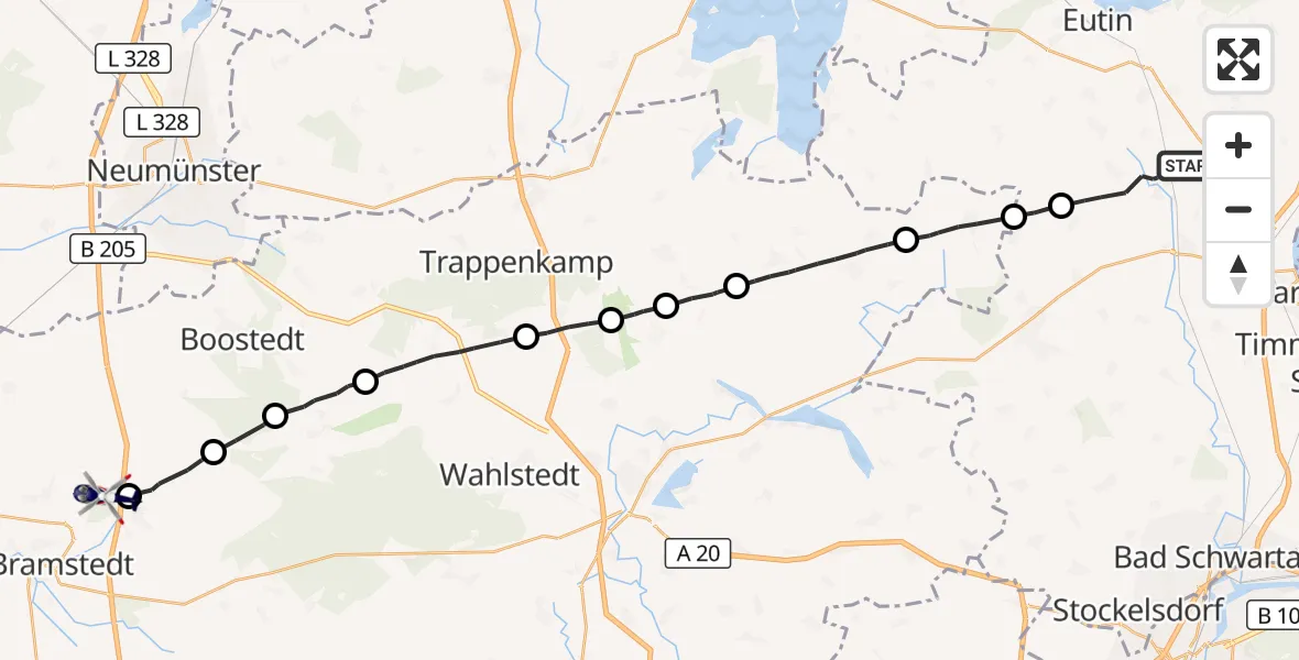 Flugroute Polizeihubschrauber Süsel - Wiemersdorf, 05 September 2026, 15:16