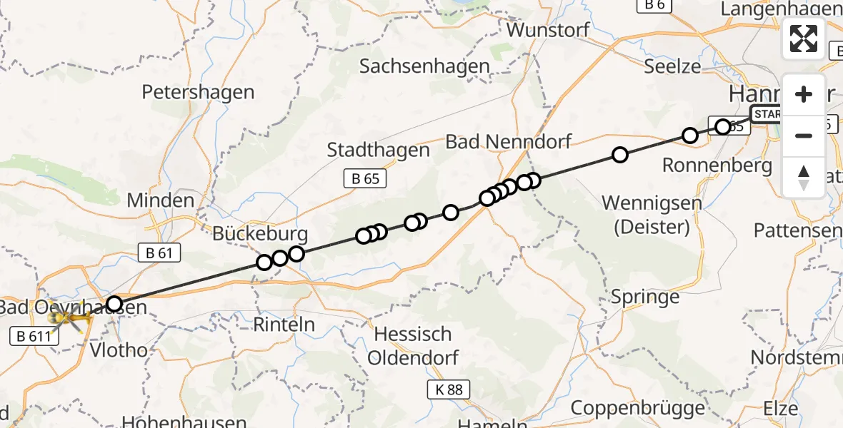 Flugroute Rettungshubschrauber Hannover - Bad Oeynhausen, 05 September 2026, 15:21