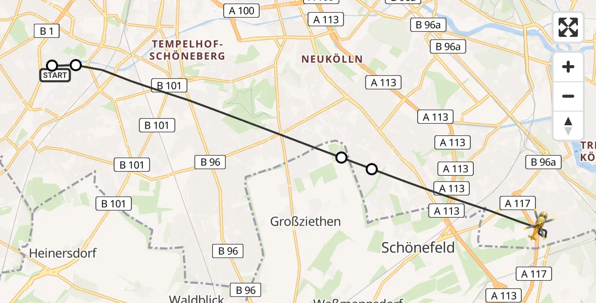 Flugroute Rettungshubschrauber Charité Clinic Benjamin Franklin Campus - Berlin, 05 September 2026, 15:30