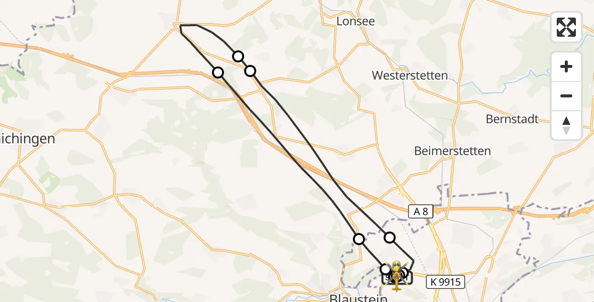 Flugroute Rettungshubschrauber Ulm Military Hospital Emergency - ADAC Air Rescue Station Ulm (Christoph 22), 05 September 2026, 15:31