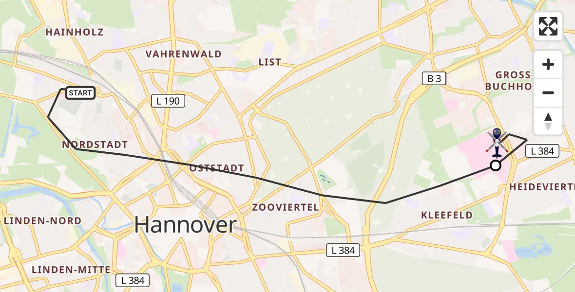 Flugroute Polizeihubschrauber Hannover - Hannover Luftrettung Hubschrauberlandeplatz (Christoph 4), 05 September 2026, 15:35