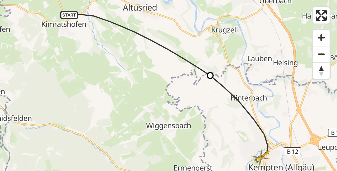 Flugroute Rettungshubschrauber Altusried - Kempten (Allgäu), 05 September 2026, 15:36