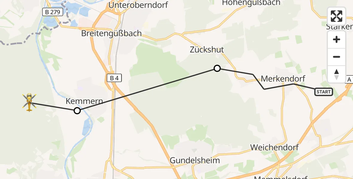 Flugroute Rettungshubschrauber Memmelsdorf - Kemmern, 05 September 2026, 15:37