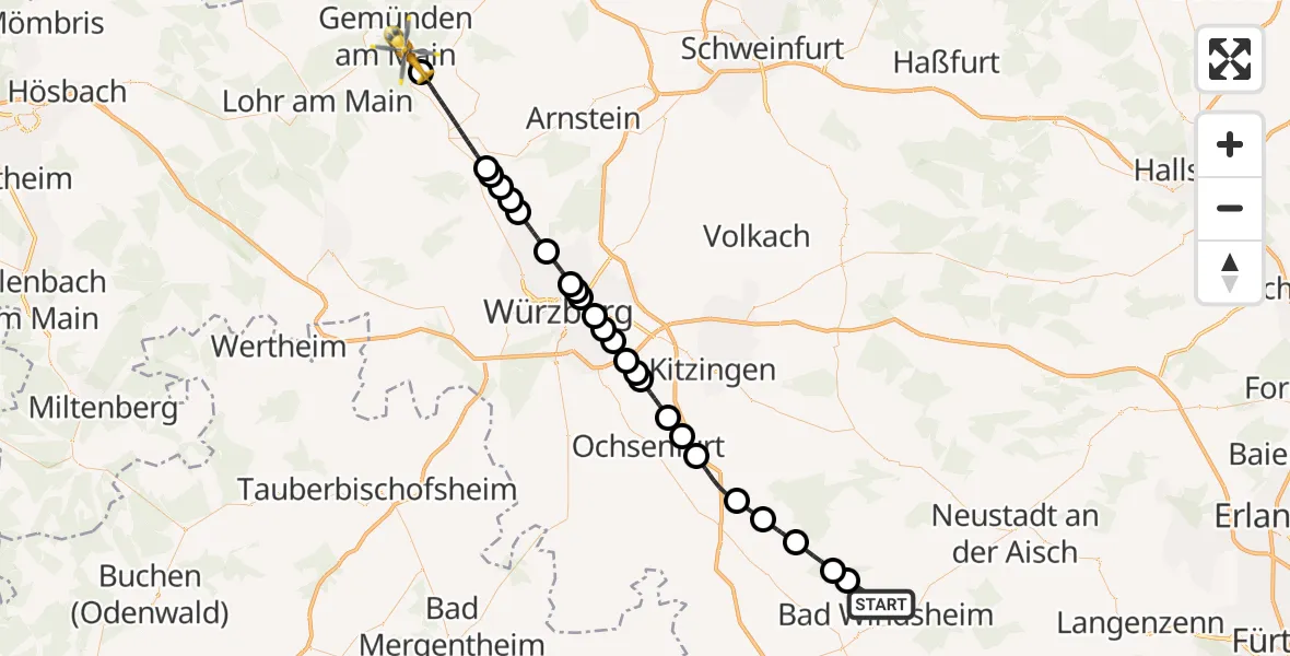 Flugroute Rettungshubschrauber Bad Windsheim - Gemünden a.Main, 05 September 2026, 15:38