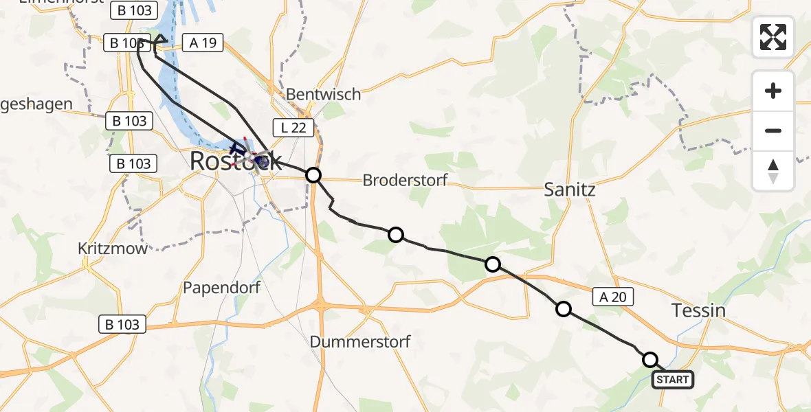 Flugroute Polizeihubschrauber Selpin - Rostock, 05 September 2026, 15:38