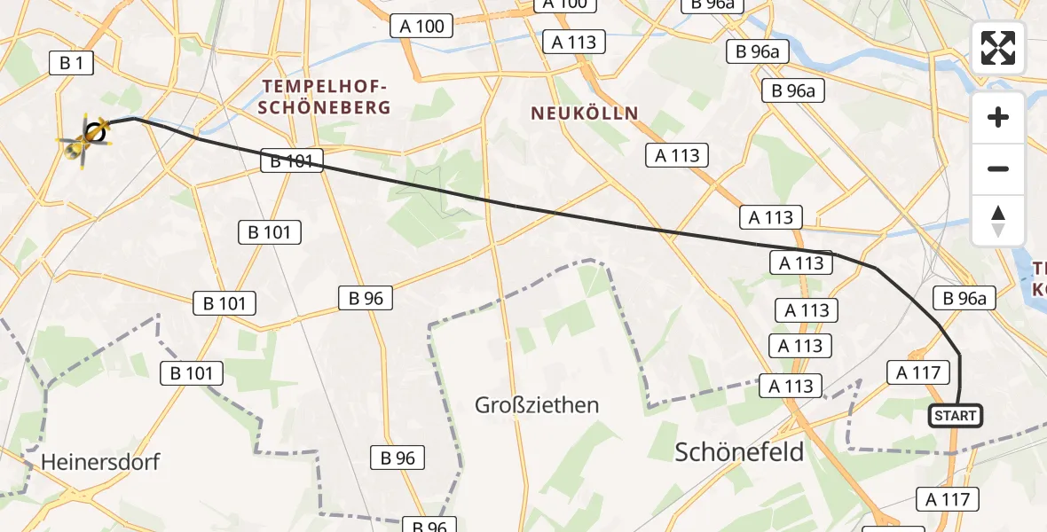 Flugroute Rettungshubschrauber Berlin - Charité Clinic Benjamin Franklin Campus, 05 September 2026, 15:39